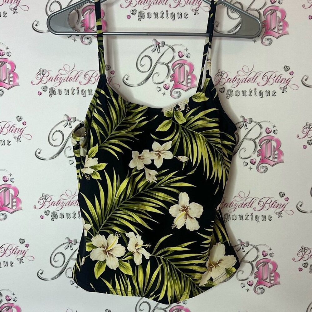 Tankini top hibiscus πΊ flowers Hawaii swim Tropical Floral Print Women's Top - Picture 1 of 3
